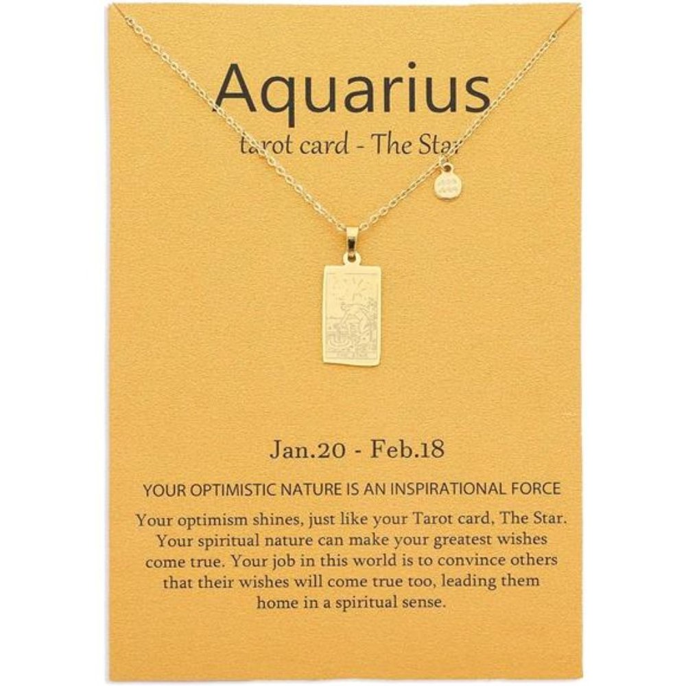 14k Gold Plated Zodiac Sign with Tarot Card Pendant Necklace